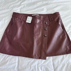 Free People Brown Faux Leather Mini Skirt
